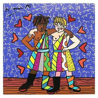Britto, "Gemini Boys (Black & White)" Hand Signed Limited Edition Giclee on Canvas; Authenticated.