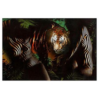 Vera V. Goncharenko, "The Ladies with the Tiger" Hand Signed Limited Edition Giclee on Canvas with Letter of Authenticity.