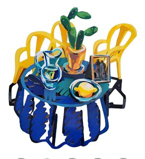 David Gerstein- Hand painted cutout aluminum "TABLE WITH CACTUS"