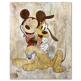 Mike Kupka "Mickey and Pluto" Hand Embellished Limited Edition on Gallery Wrapped Canvas from Disney Fine Art, Numbered 29/50 and Hand Signed with Let