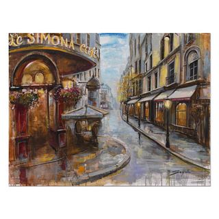 Vadik Suljakov, "Le Cafe Simona" Original Oil Painting on Canvas, Hand Signed with Letter of Authenticity.