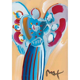PETER MAX, Angel with heart, 2000, Firmada, Litografía intervenida sin número de tiraje, 56 x 43 cm medidas, Con certificado