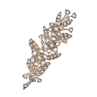 AN ANTIQUE DIAMOND FLORAL SPRAY BROOCH in yellow gold and silver, set throughout with old mine cu...