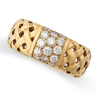 TIFFANY & CO, A VANNERIE LATTICE RING in 18ct yellow gold, in a domed basket weave style, set wit...