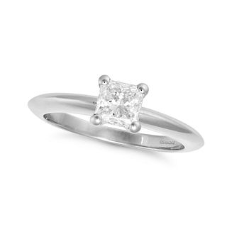 TIFFANY & CO, AÂ SOLITAIRE DIAMOND ENGAGEMENT RING in platinum, set with a princess cut diamond of...