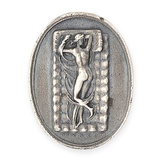 NO RESERVE - A SILVER CAMEO depicting a goddess lying upon a mattress, no assay marks, 2.5cm, 8.2g.