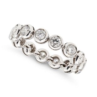 A DIAMOND FULL ETERNITY RING in 18ct white gold, the flexible band set all around with a row of r...