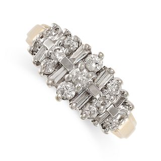 NO RESERVE - A VINTAGE DIAMOND RING in 14ct yellow gold, set with a cluster of round and baguette...
