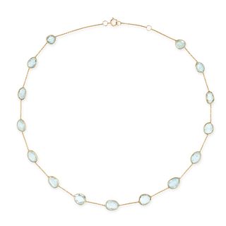 AN AQUAMARINE CHAIN NECKLACE in 18ct yellow gold, the trace chain set with fancy shaped rose cut ...