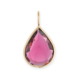 A PINK TOURMALINE PENDANT in 18ct yellow gold, set with a pear cut pink tourmaline, stamped 18K, ...