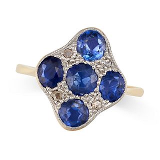 NO RESERVE - AN ART DECO SAPPHIRE AND DIAMOND DRESS RING in yellow and white gold, set with five ...