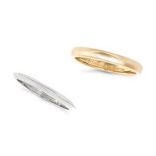 NO RESERVE - TIFFANY & CO, TWO WEDDING BAND RINGS one in 18ct yellow gold, engraved N&D, signed T...