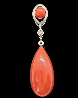 Natural red aka coral and diamond 14K pendant