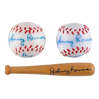 Johnny Ramone Signed Mini Baseballs and Mini Bat