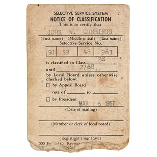 Johnny Ramone&#39;s 1967 U.S. Selective Service Draft Card