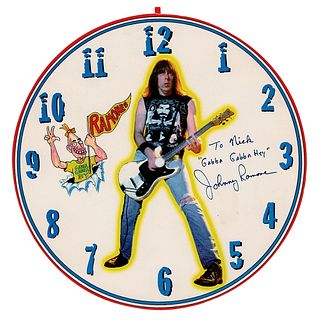 Johnny Ramone Signed Clock Face Inscribed to Nicolas Cage