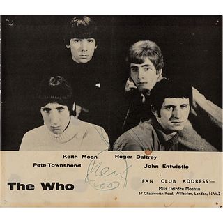 Keith Moon and Roger Daltrey Signed The Who Fan Club Flyer (1965)