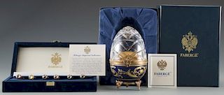 Faberge Limoges Blue Egg plus Wine Charms