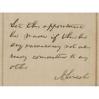Abraham Lincoln Autograph Endorsement Signed as President to Promote Cavalry Lieutenant