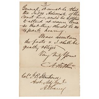 Chester A. Arthur Partial Autograph Letter Signed