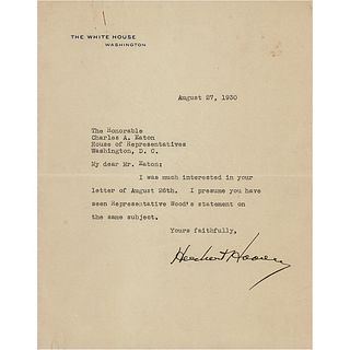 Herbert Hoover Typed Letter Signed as President
