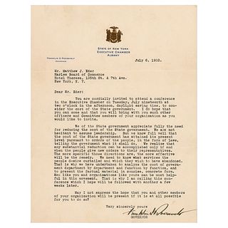Franklin D. Roosevelt Typed Letter Signed as Governor