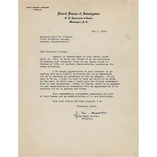 J. Edgar Hoover Typed Letter Signed