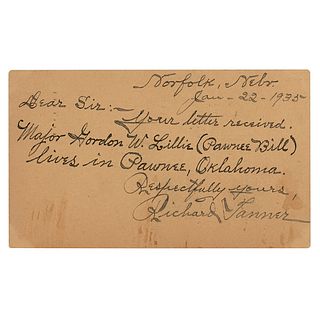 Richard &#39;Diamond Dick&#39; Tanner Autograph Letter Signed