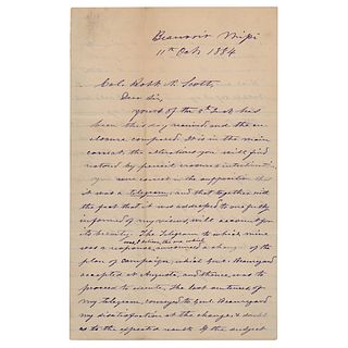 Jefferson Davis Autograph Letter Signed on Beauregard, Hood, and Sherman