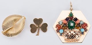 14K Pins & Stone Flower Pendant