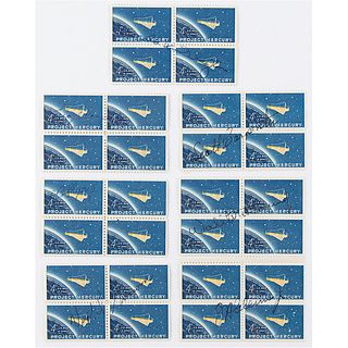 Mercury Seven (7) Signed Stamp Blocks