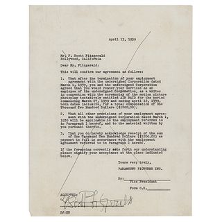 F. Scott Fitzgerald Signed 1939 Film Contract