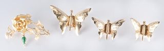4 Gold Pins incl Butterflies