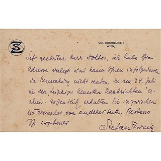 Stefan Zweig Autograph Letter Signed