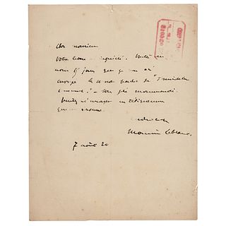 Maurice Leblanc Autograph Letter Signed