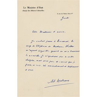 Andre Malraux Autograph Letter Signed