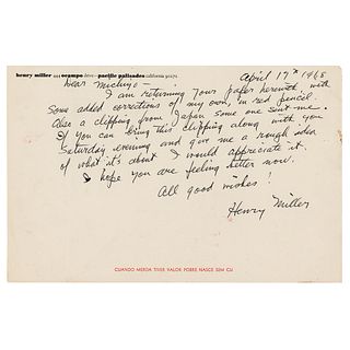 Henry Miller Autograph Letter Signed