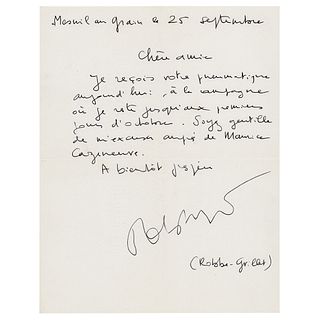 Alain Robbe-Grillet Autograph Letter Signed