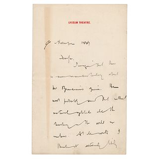 Bram Stoker and Henry Irving Handwritten Letter Signed
