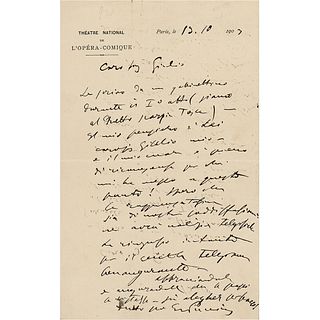 Giacomo Puccini Autograph Letter Signed on Tosca&#39;s Paris Premiere