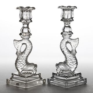 PRESSED DOLPHIN DOUBLE-STEP PAIR OF CANDLESTICKS