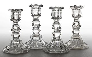 PRESSED PETAL AND LOOP CANDLESTICKS, LOT OF FOUR