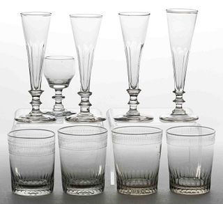 ASSORTED FREE-BLOWN AND ENGRAVED GLASS DRINKING ARTICLES, LOT OF NINE