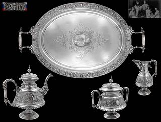 19th C. Imperial Russian Sterling Silver 84 Tea Set, 3,300 Grams