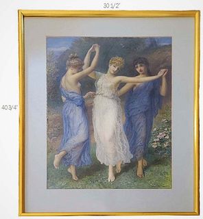 Large Signed 1877 Augustus Jules Bouvier Watercolor Painting