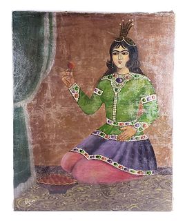 19th C. Perisan Qajar Oil on Canvas