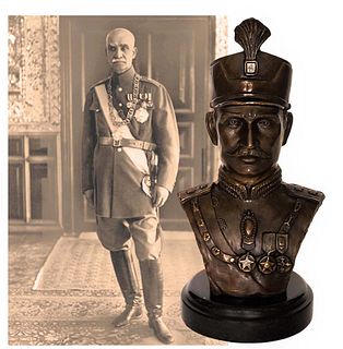 Iran Persian King Reza Shah Pahlavi Bronze Bust Statue, Signed