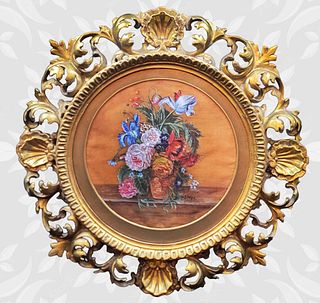 19th C. French Floral Watercolor Framed Floral Painting, Signed By G.Stokes