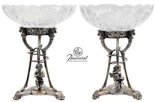 Pair Of 19th C. Empire Style Silver Plated With Baccarat Crystal Bowl Centerpieces