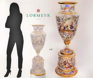 Very Large 19th C. Lobmeyr Enamel Crystal Vase